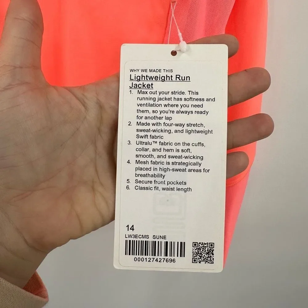 Lululemon Lightweight Run Jacket in‎ Sunset NWT Sz 14
